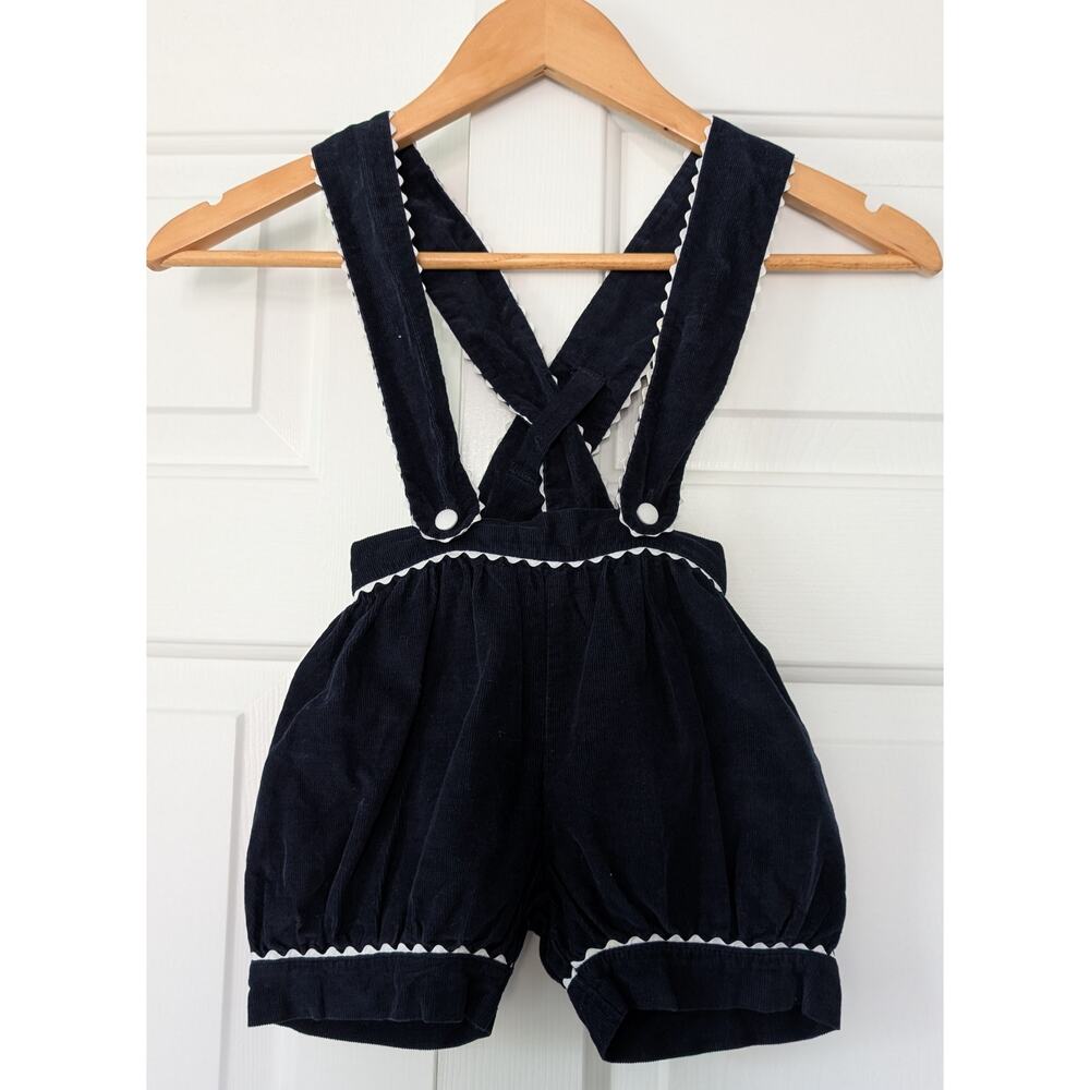 Shrimp & Grits Navy Blue Corduroy Short Cross Back Overalls